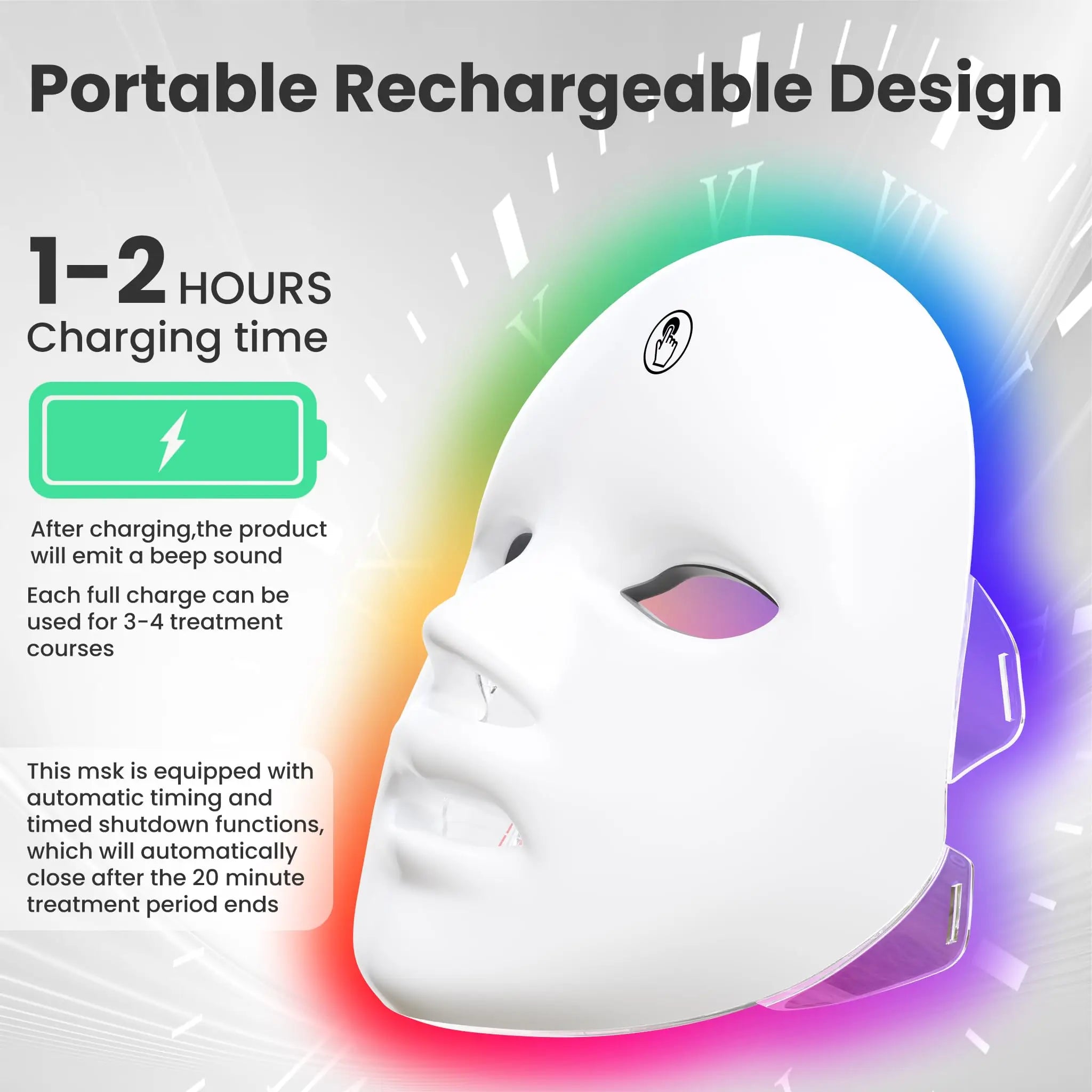 7-1 Colors LED Facial Skin Care Mask,Red Light Mask for Face,