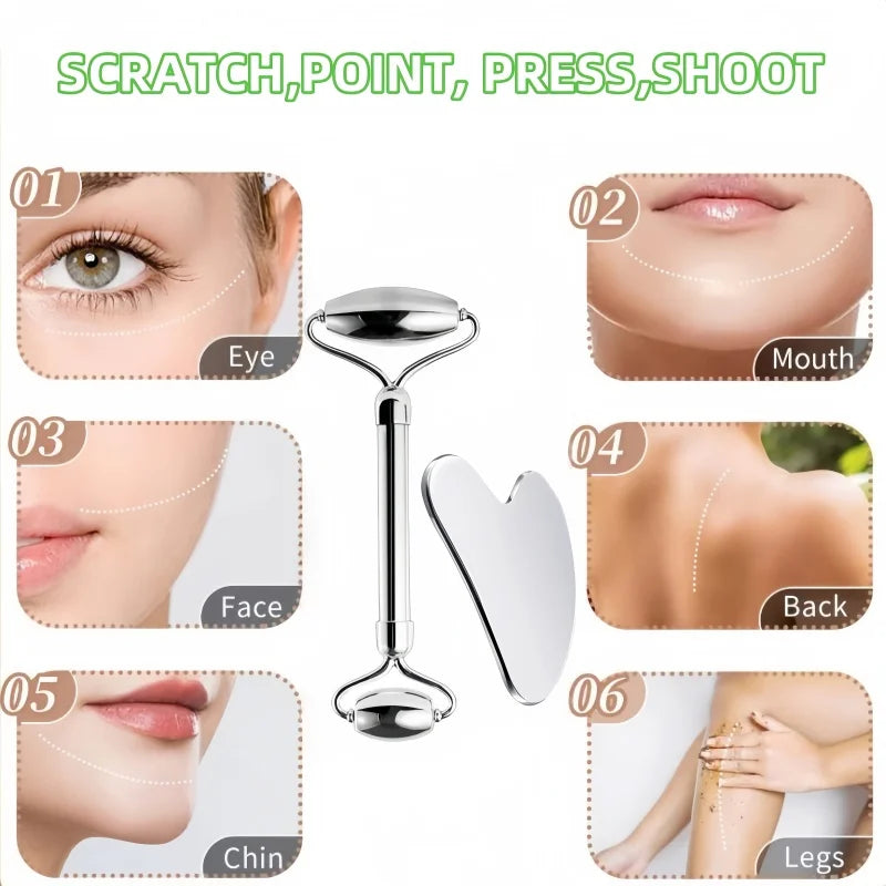 Stainless Steel Gua Sha Scraping Massage Roller - Facial & Body Beauty