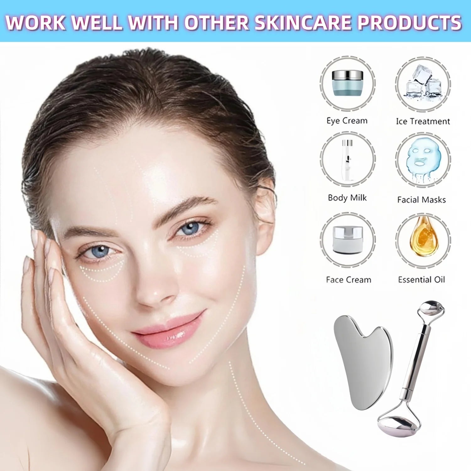 Stainless Steel Gua Sha Scraping Massage Roller - Facial & Body Beauty